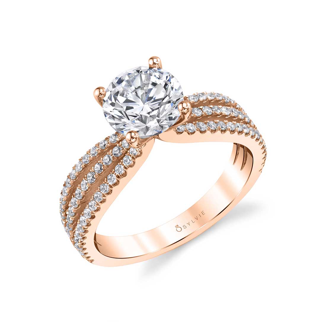 (14K Rose) Split Shank Engagement Ring - Amalia