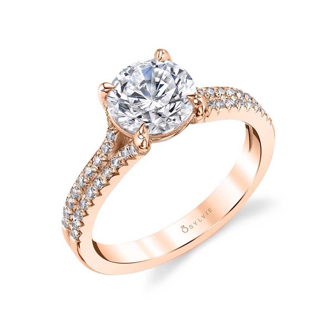 (14K Rose) Split Shank Engagement Ring - Analia