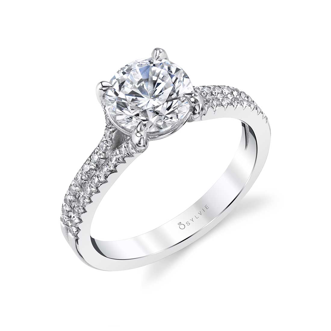 (14K White) Split Shank Engagement Ring - Analia