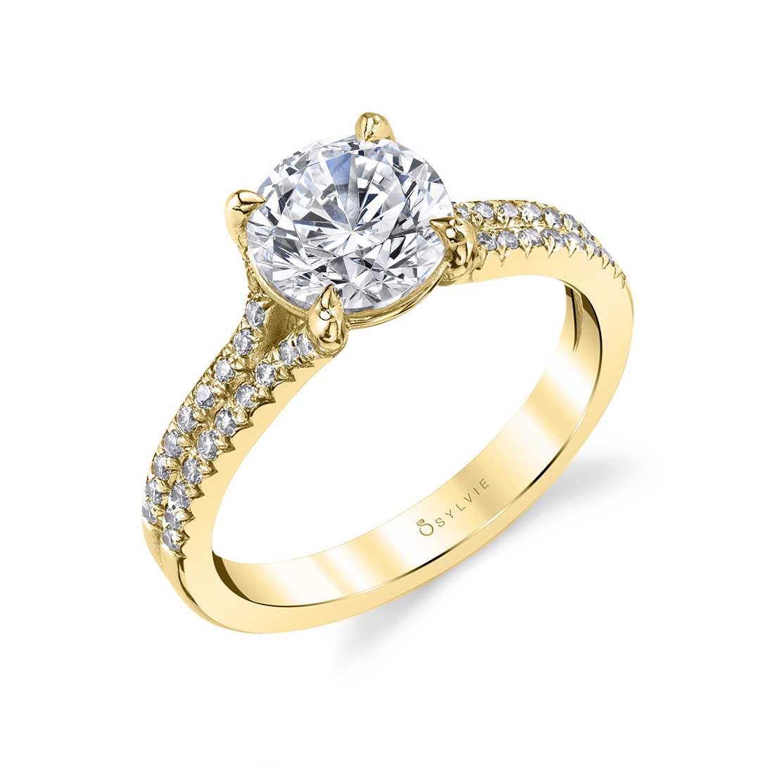 (14K Yellow) Split Shank Engagement Ring - Analia