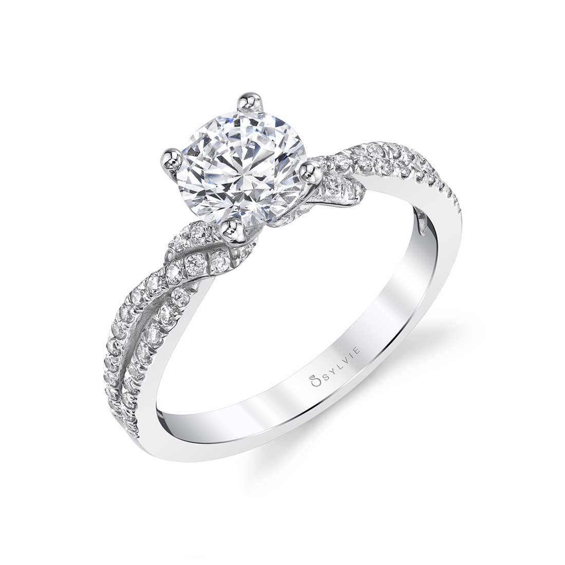 (18K White) Spiral Diamond Engagement Ring