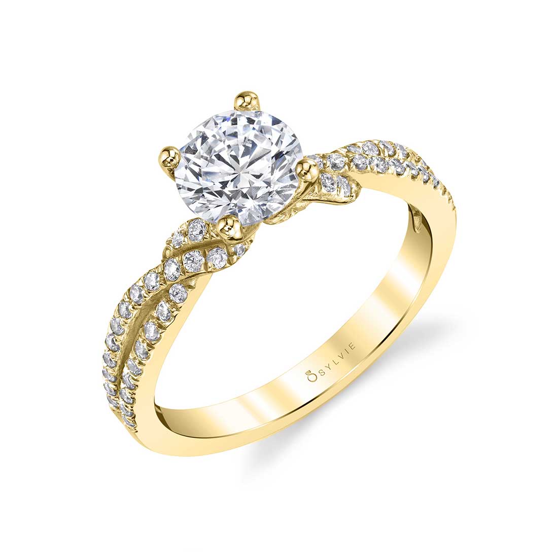 (18K Yellow) Spiral Diamond Engagement Ring
