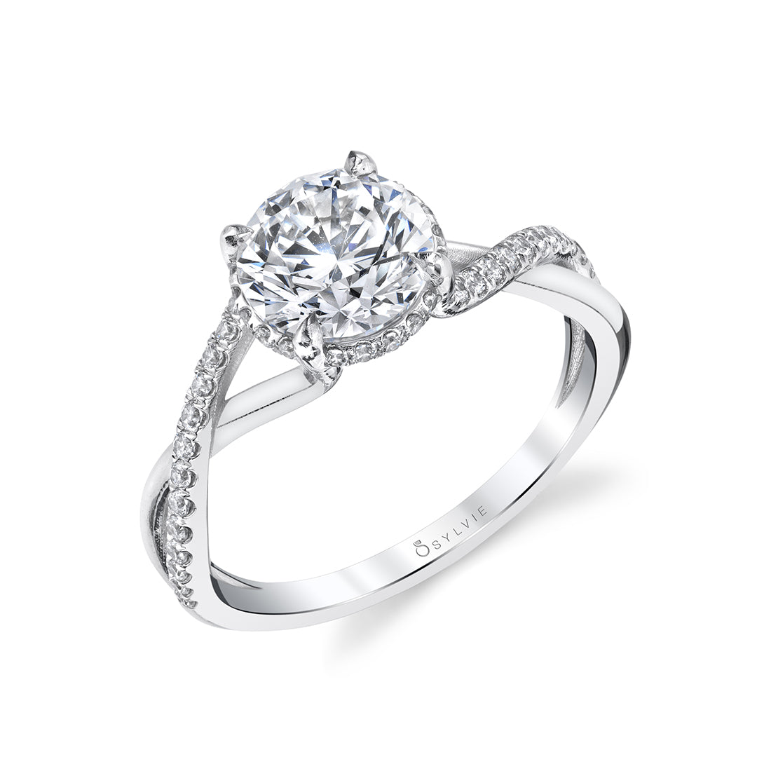 (14K White) Spiral Engagement Ring with Hidden Halo - Amahle
