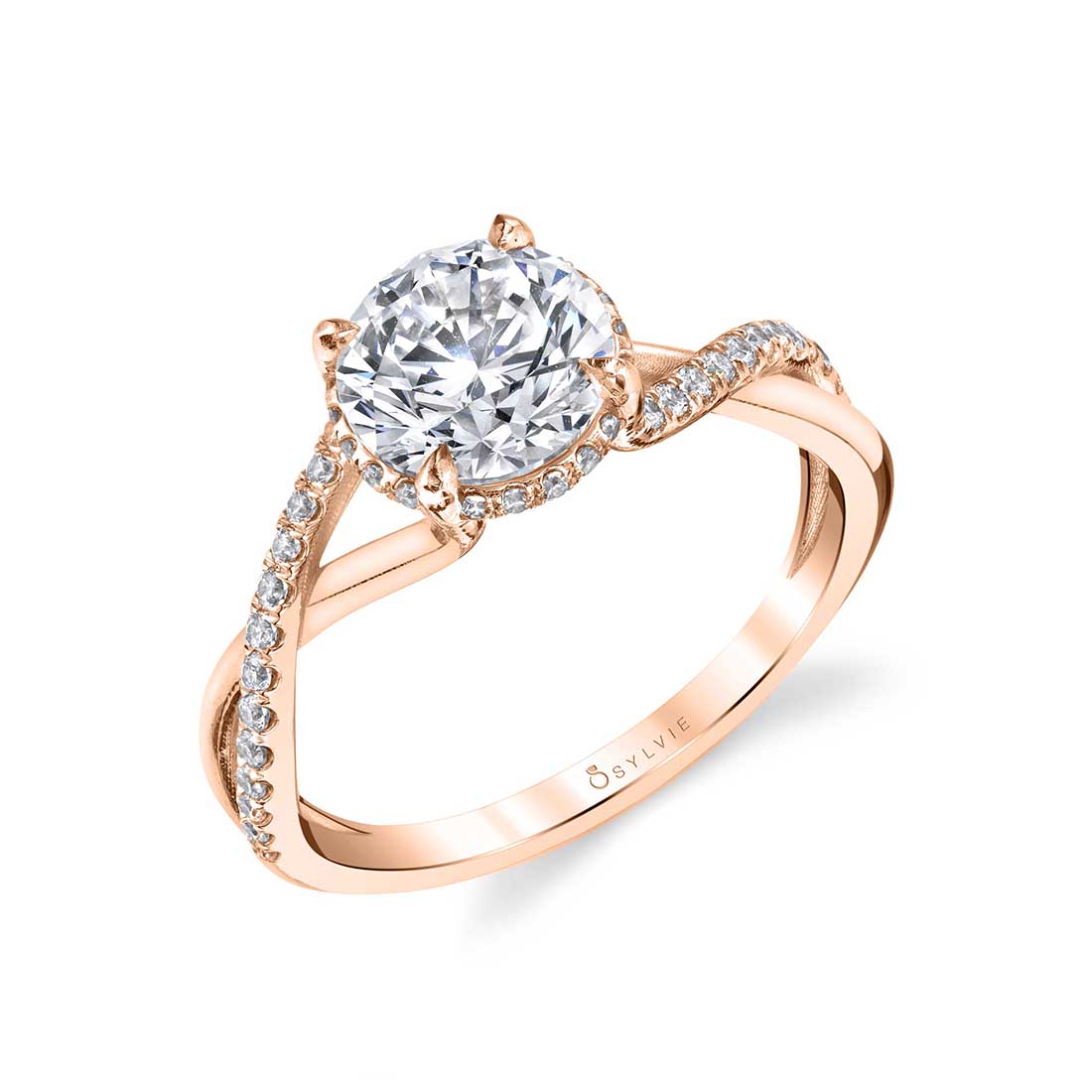 (18K Rose) Spiral Engagement Ring with Hidden Halo - Amahle