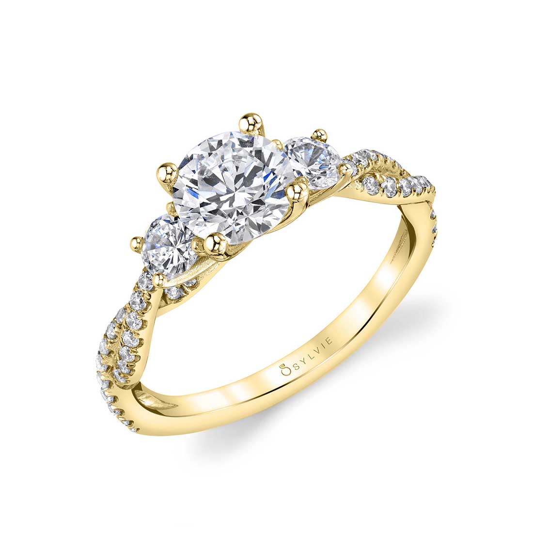 (18K Yellow) 3 Stone Spiral Engagement Ring - Gina