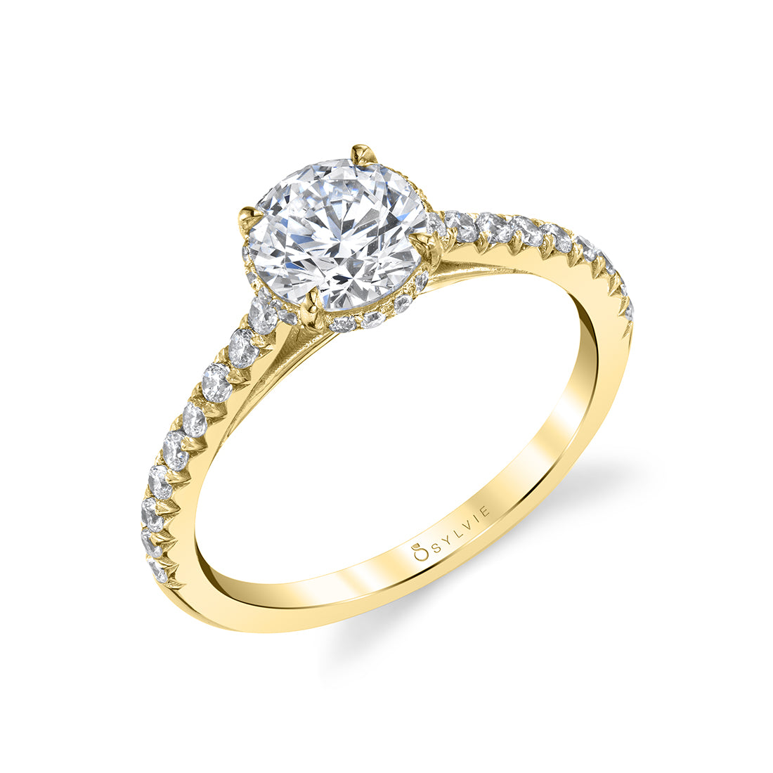 (14K Yellow) Round Cut Classic Hidden Halo Engagement Ring - Harmonie