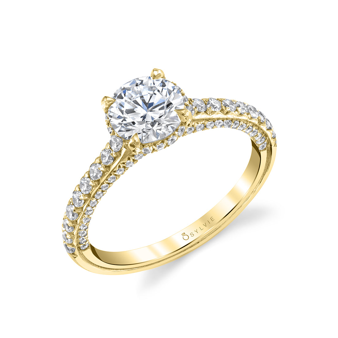 (14K Yellow) Hidden Halo Engagement Ring - Layla