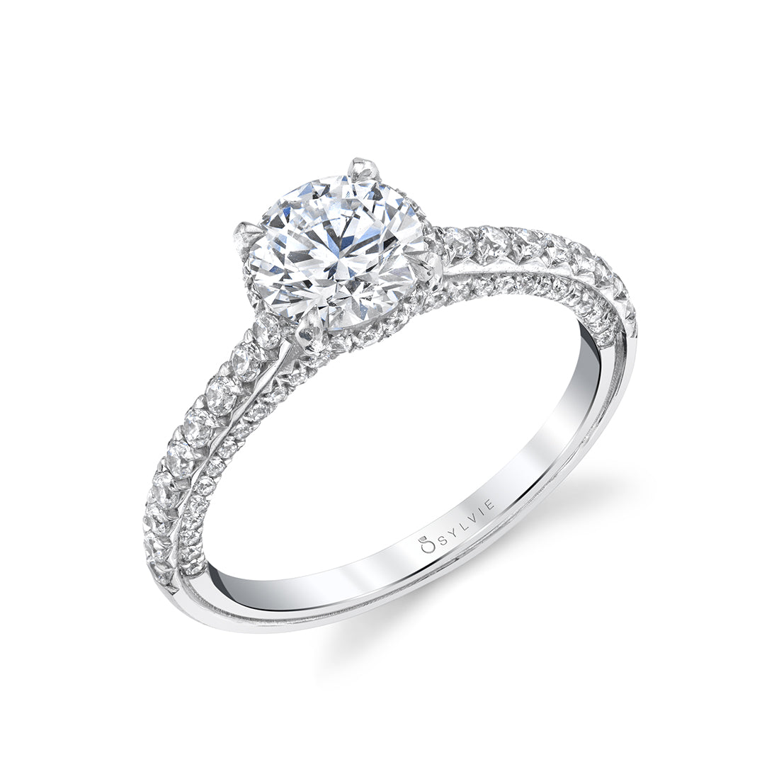 (18K White) Hidden Halo Engagement Ring - Layla