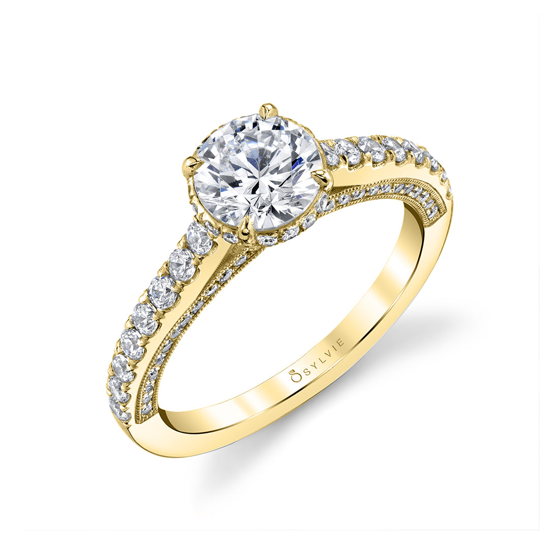 (14K Yellow) Hidden Halo Engagement Ring - Marianna