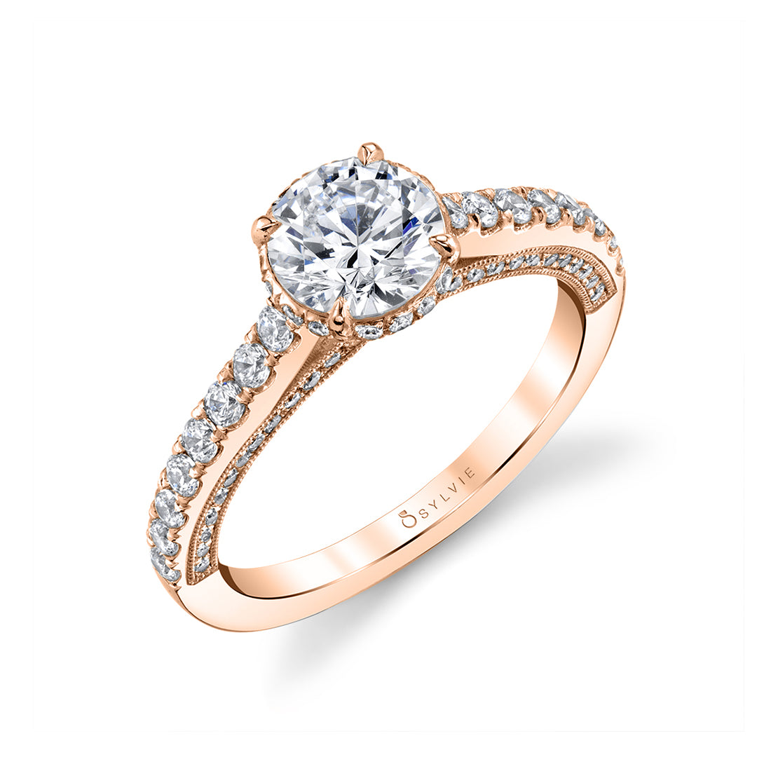 (18K Rose) Hidden Halo Engagement Ring - Marianna