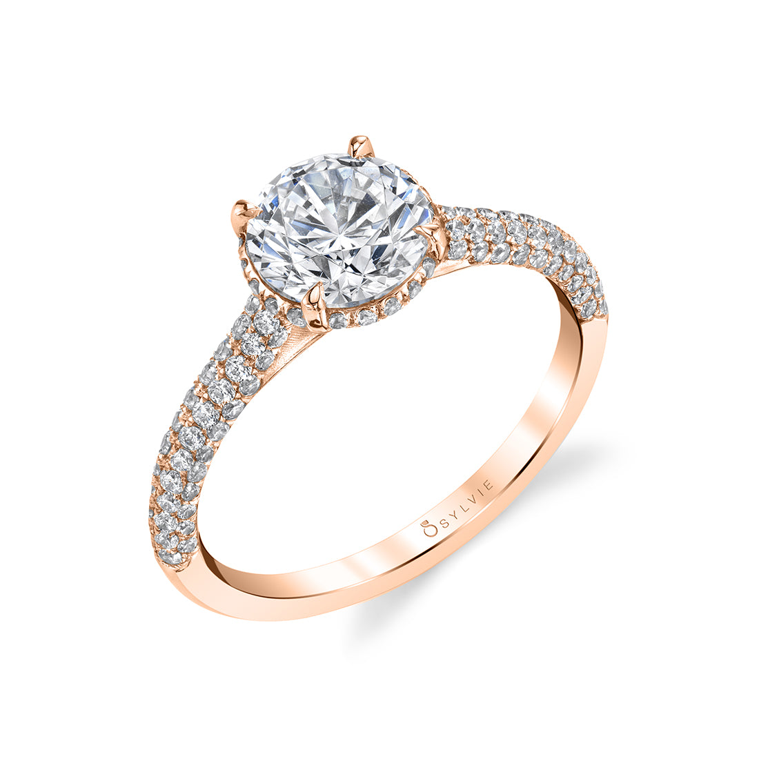 (18K Rose) Hidden Halo Engagement Ring - Priscilla