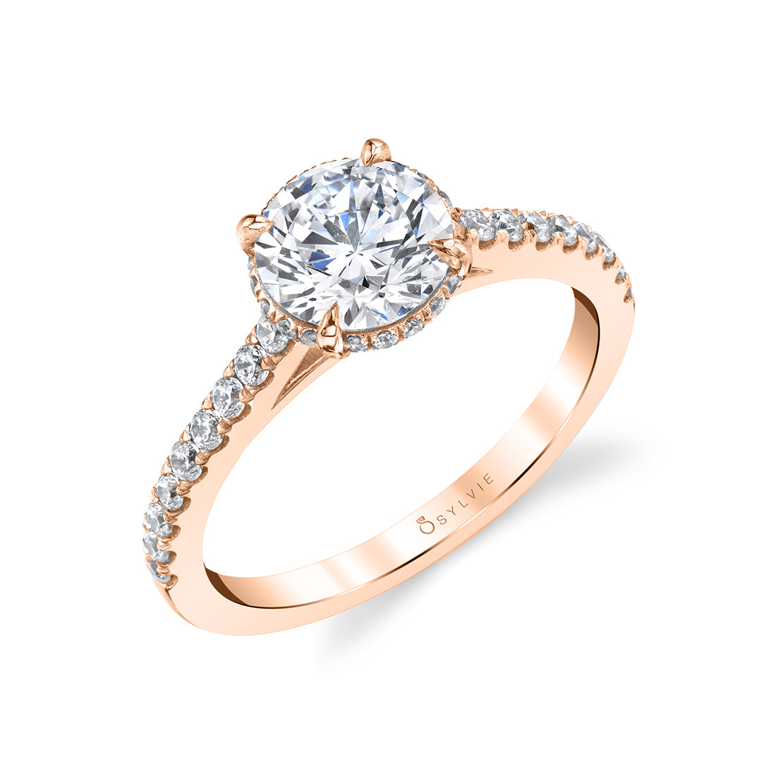 (18K Rose) Hidden Halo Engagement Ring - Vienna