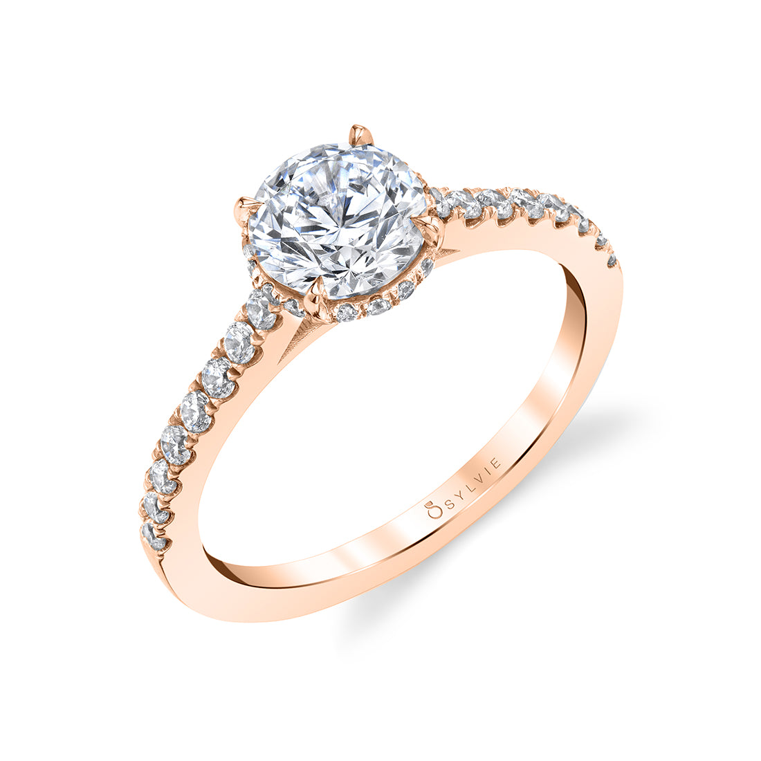 (14K Rose) Hidden Halo Engagement Ring - Anastasia