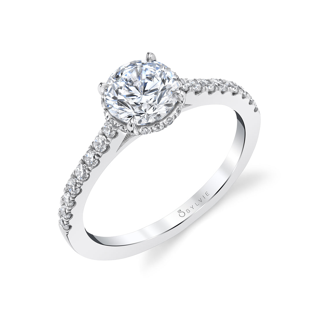 (14K White) Hidden Halo Engagement Ring - Anastasia