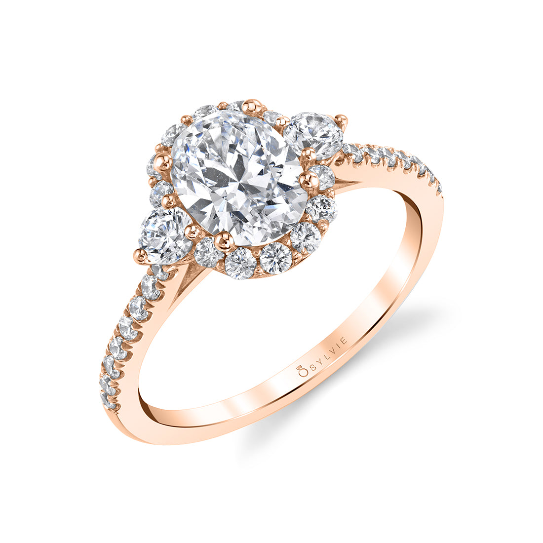 (14K Rose) Three Stone Engagement Ring - Nina