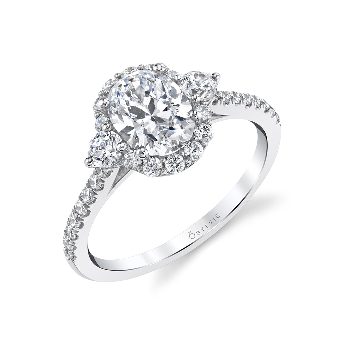 (18K White) Three Stone Engagement Ring - Nina