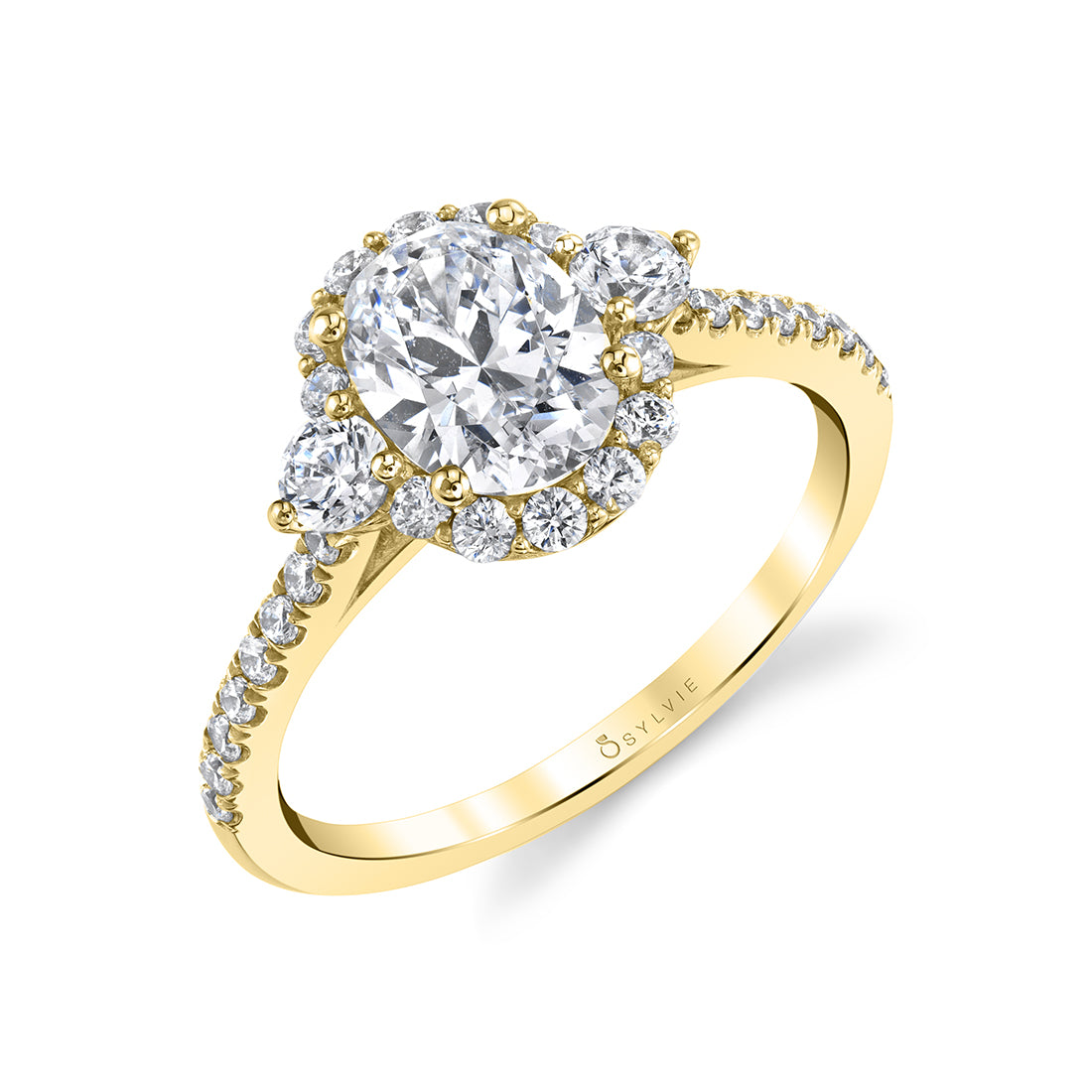 (18K Yellow) Three Stone Engagement Ring - Nina