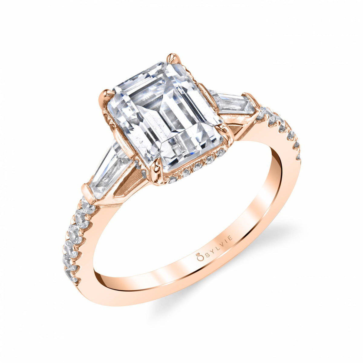 (18K Rose) Three Stone Engagement Ring - Isla