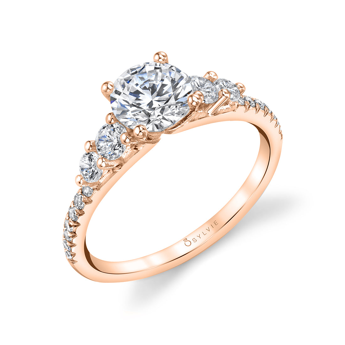 (14K Rose) Classic Five Stone Engagement Ring - Tamara