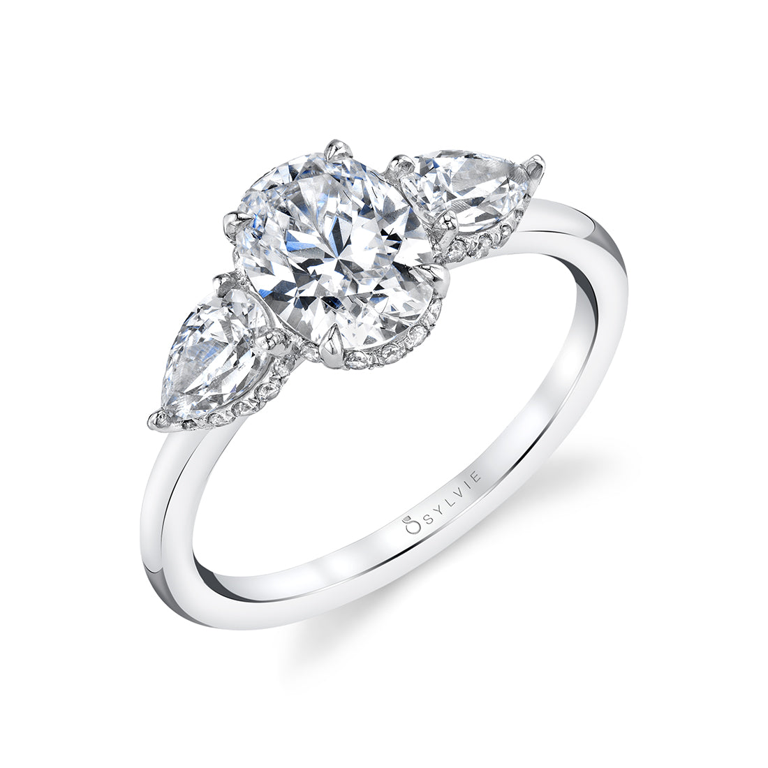 (18K White) Three Stone Engagement Ring - Tamryn