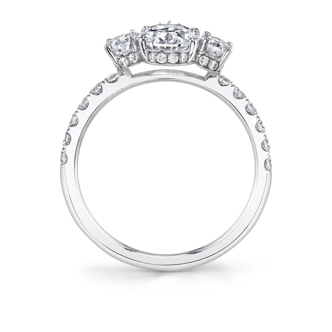 (Platinum White) Three Stone Oval Engagement Ring - Tasya