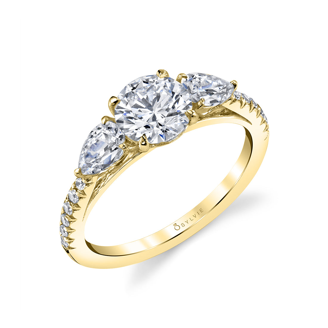 (18K Yellow) Three Stone Engagement Ring - Vanna