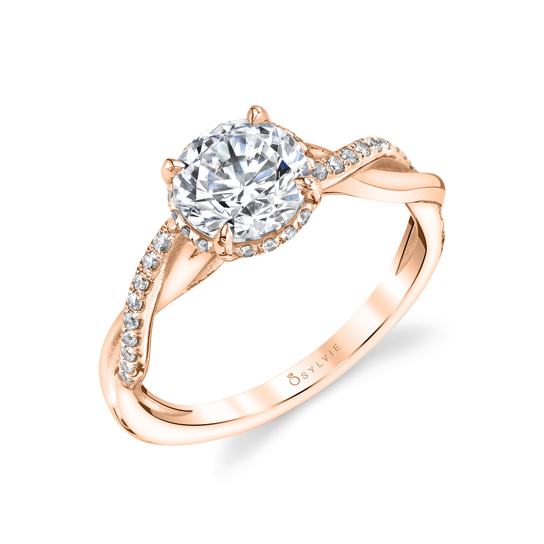 (14K Rose) Spiral Engagement Ring with Halo - Zia