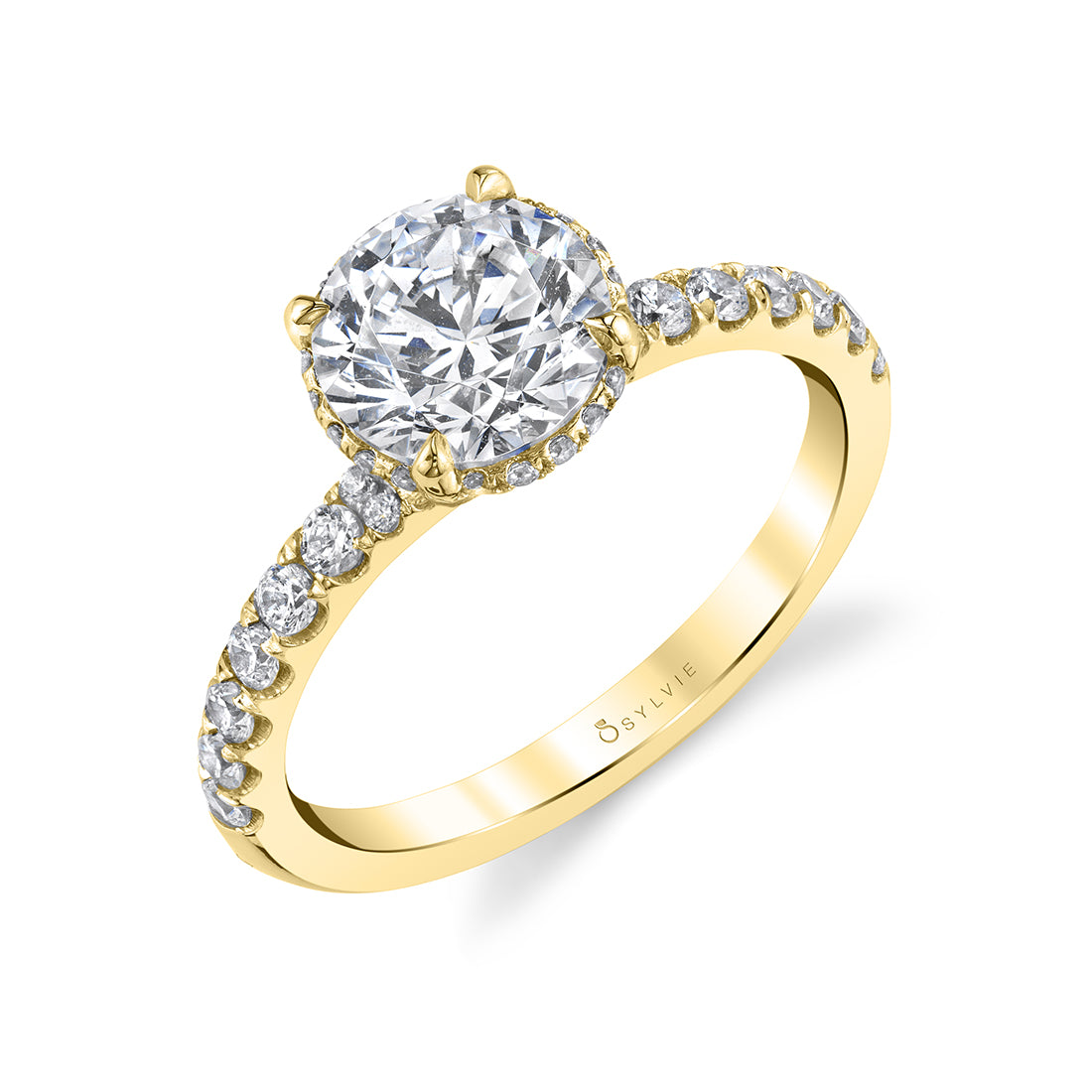 (14K Yellow) Classic Engagement Ring with Hidden Halo - Xenia
