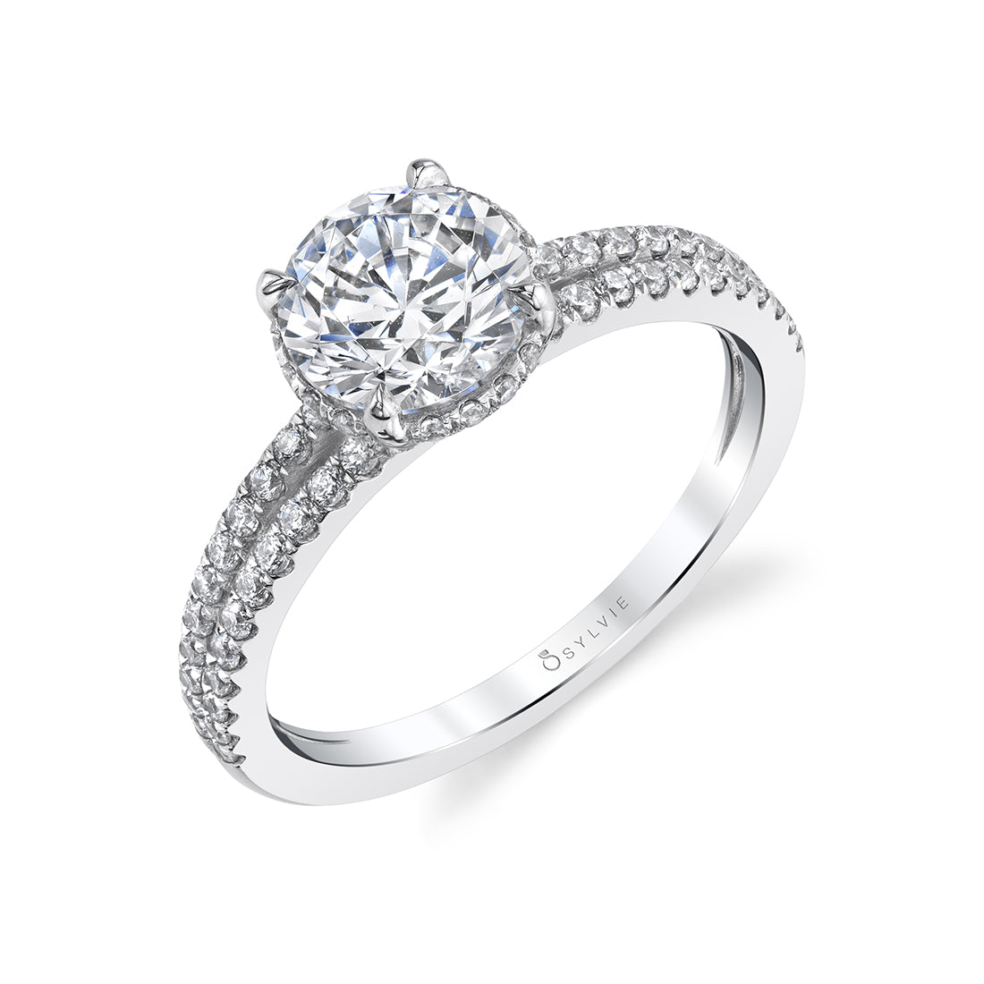 (14K White) Classic Engagement Ring with Hidden Halo - Halle