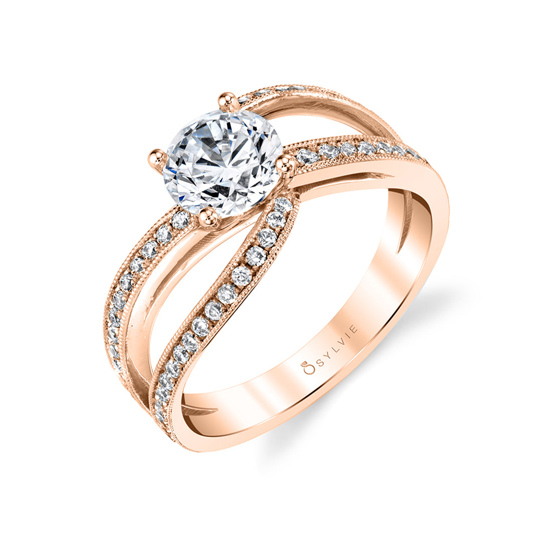 (14K Rose) Split Shank Engagement Ring - Keira