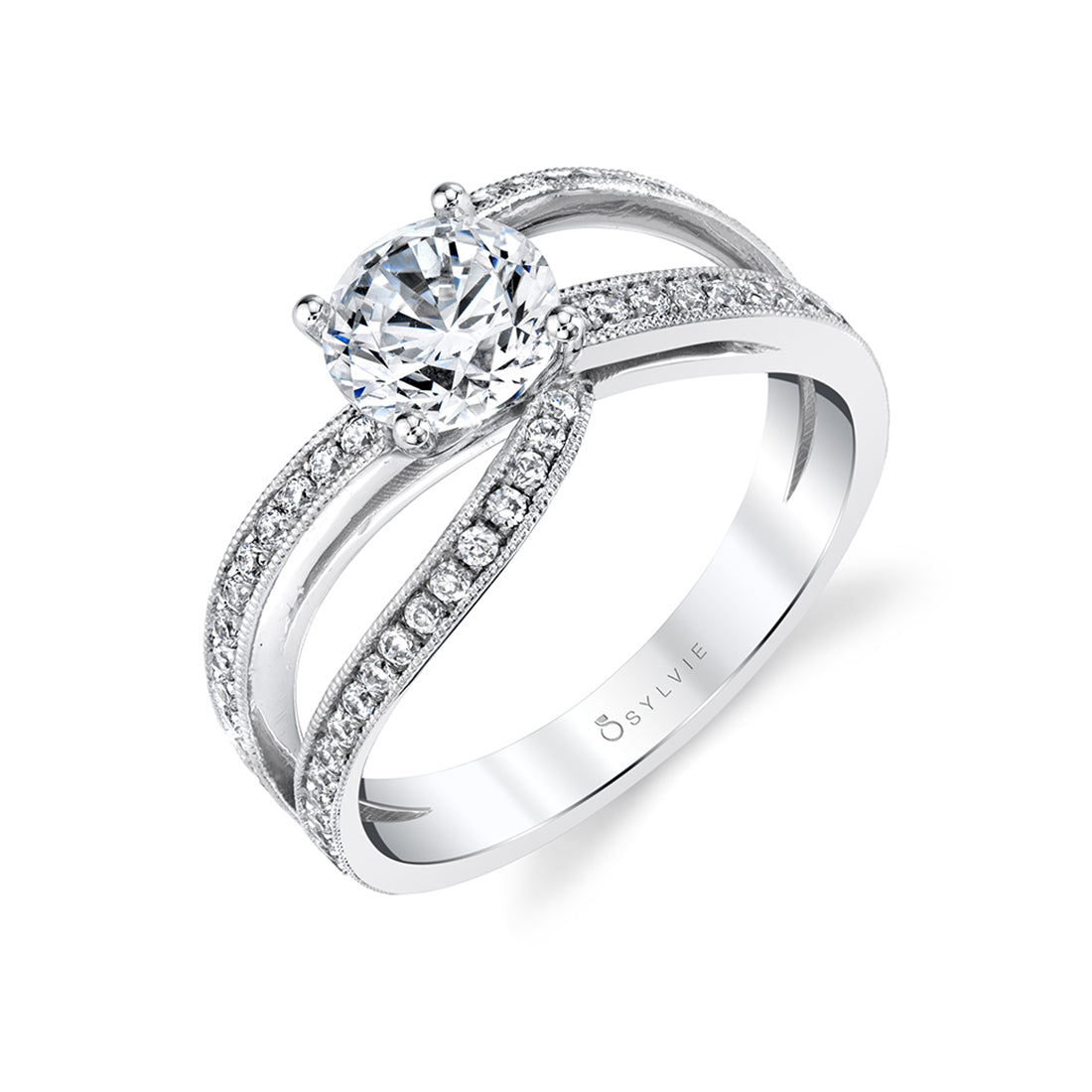 (18K White) Split Shank Engagement Ring - Keira