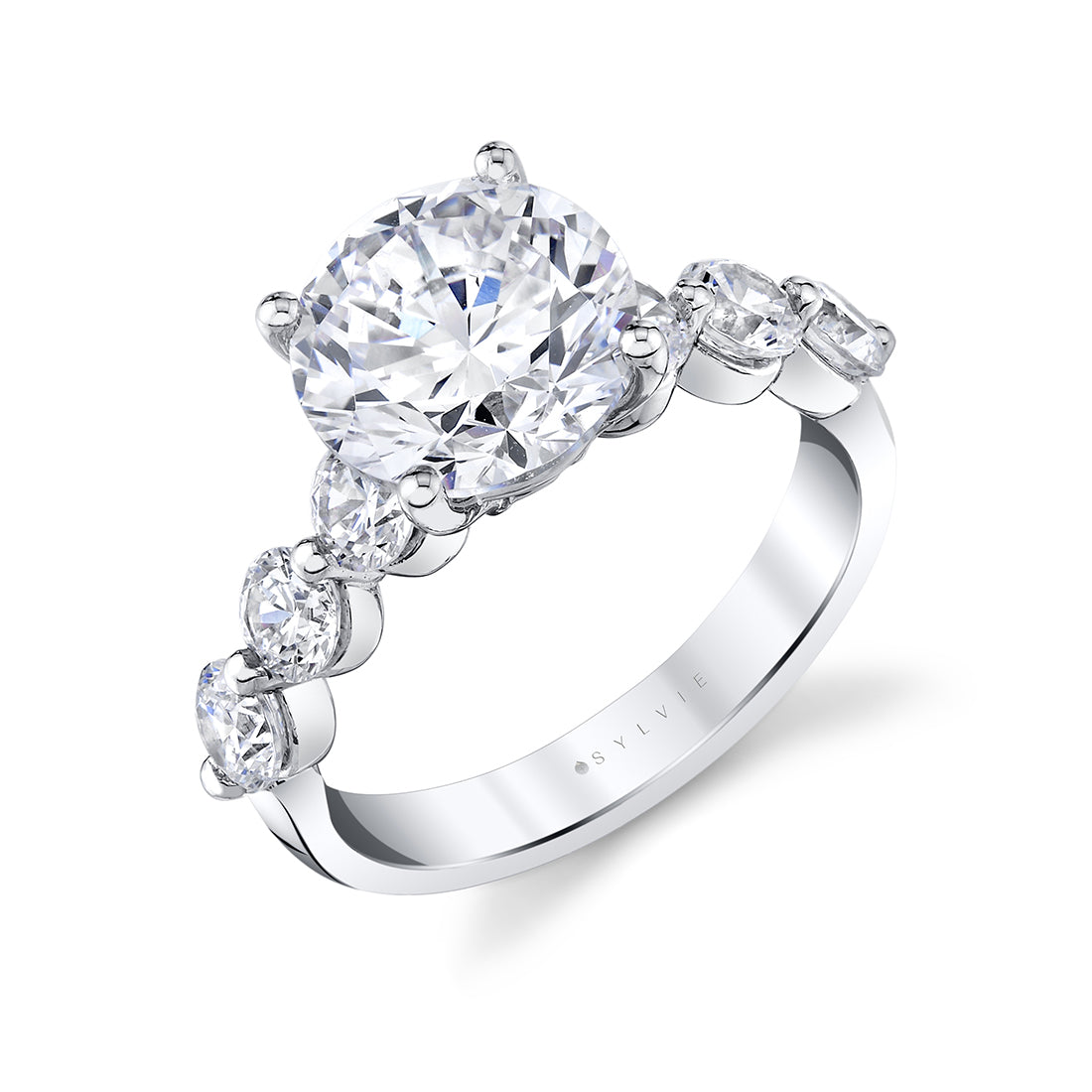 (Platinum White) Round Cut Classic Shared Prong Engagement Ring - Imogen