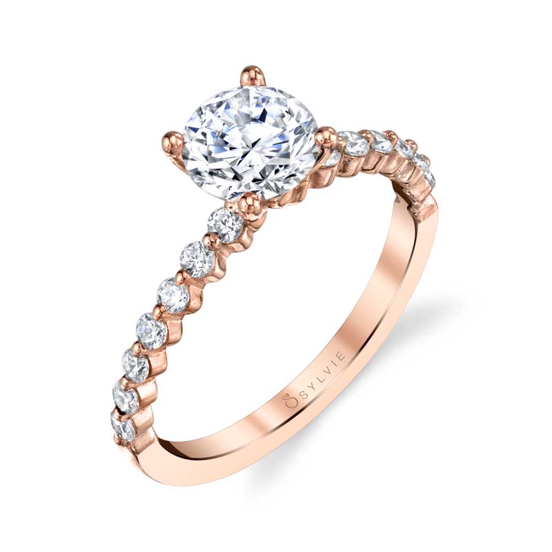 (18K Rose) Round Cut Classic Engagement Ring - Athena