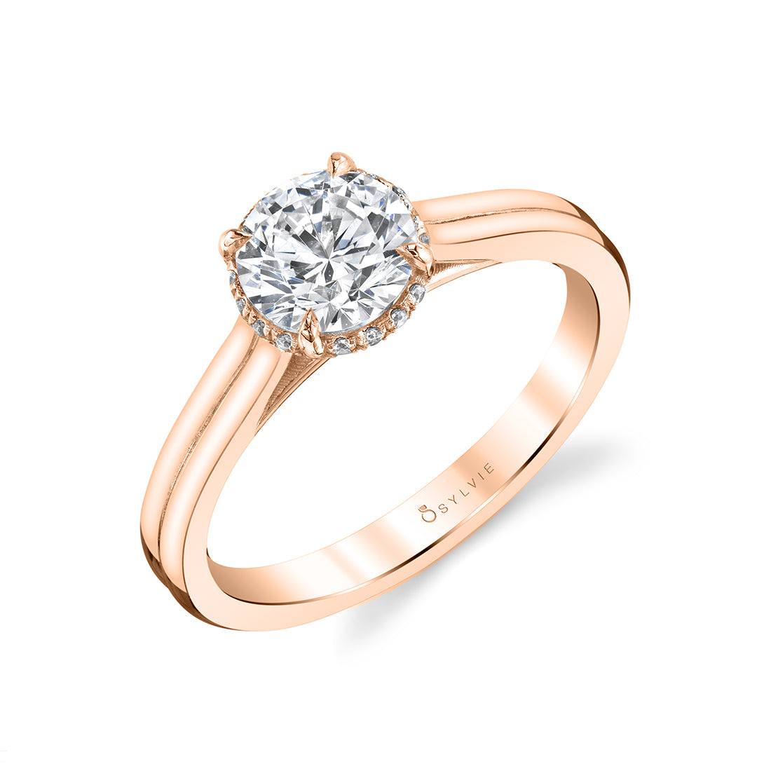 (14K Rose) Solitaire Engagement Ring with Hidden Halo - Annika