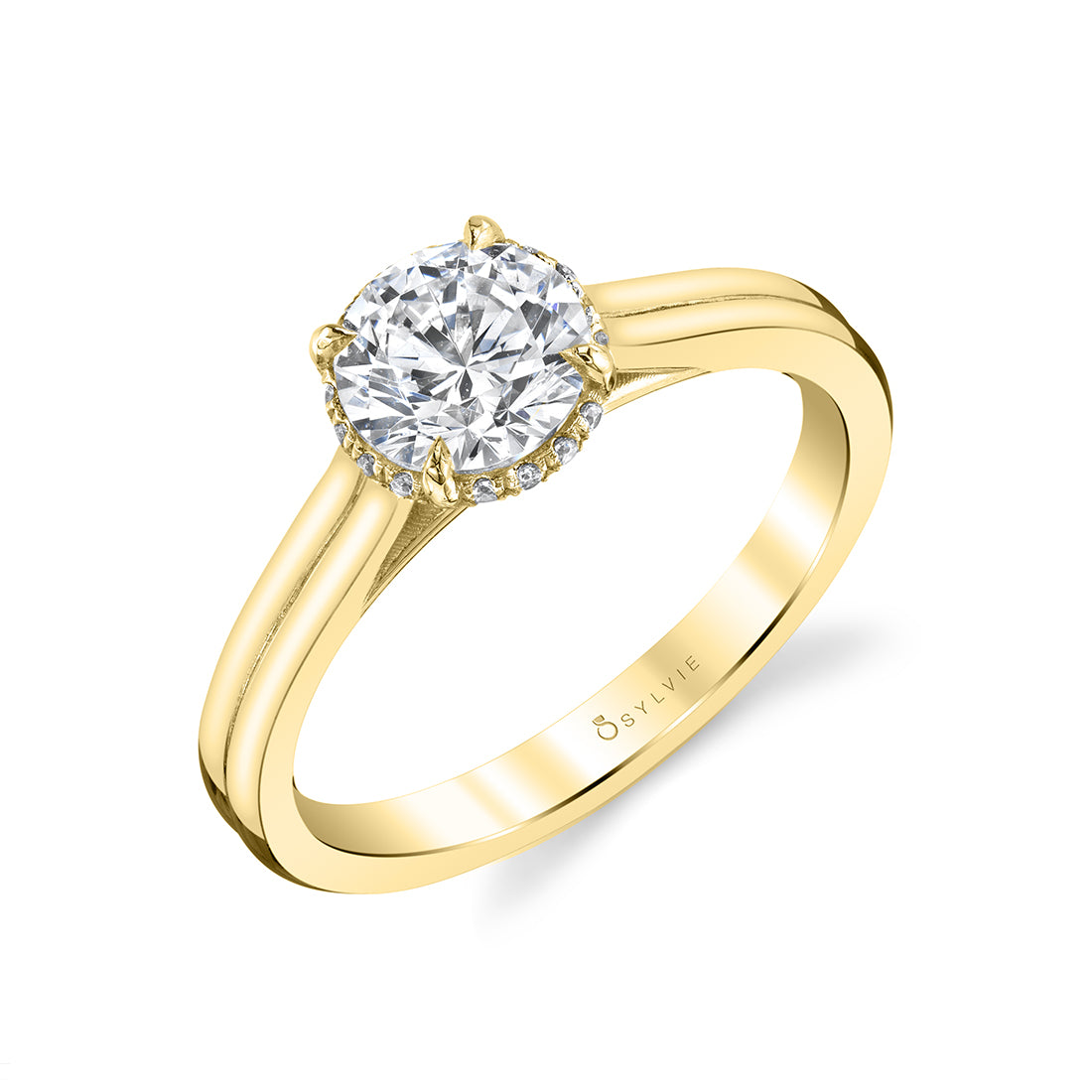 (14K Yellow) Solitaire Engagement Ring with Hidden Halo - Annika