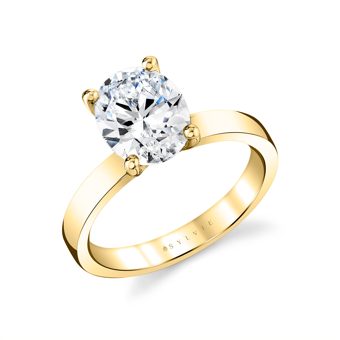 (14K Yellow) Oval Cut Flat Edge Solitaire Engagement Ring - Ember