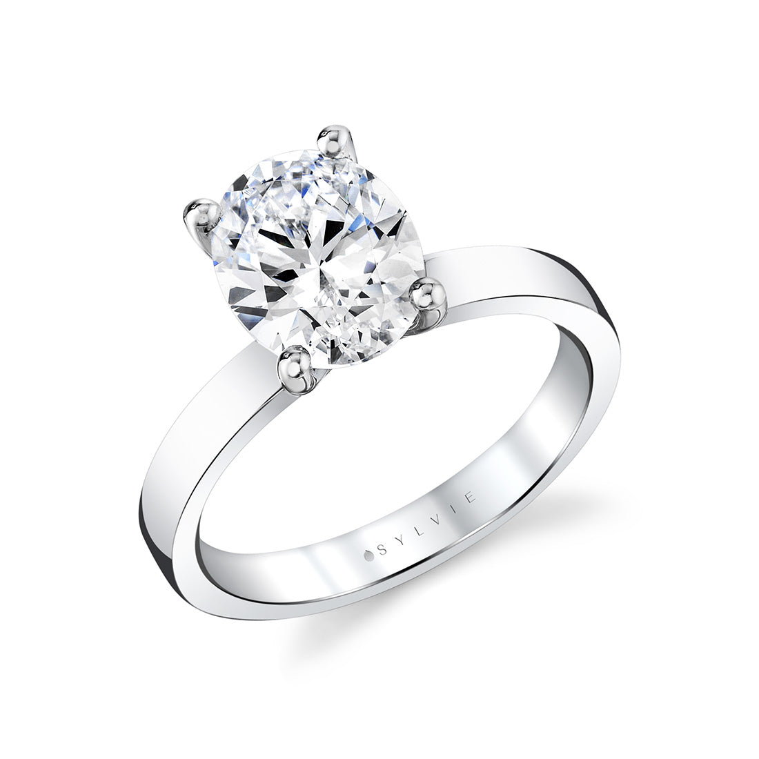 (18K White) Oval Cut Flat Edge Solitaire Engagement Ring - Ember