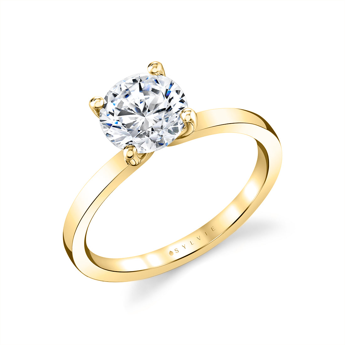 (18K Yellow) Round Cut Flat Edge Solitaire Engagement Ring - Sydney