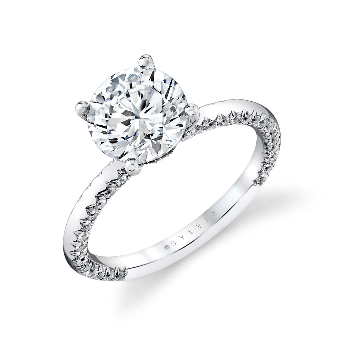 (Gallery) Round Cut Solitaire Engagement Ring with Diamond Profile and Hidden Halo Collar - Ciela