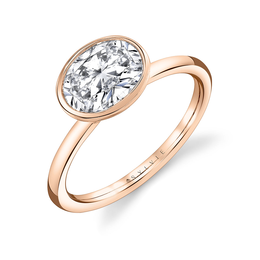 (14K Rose) East West Oval Cut Bezel Set Engagement Ring - Cliodhna