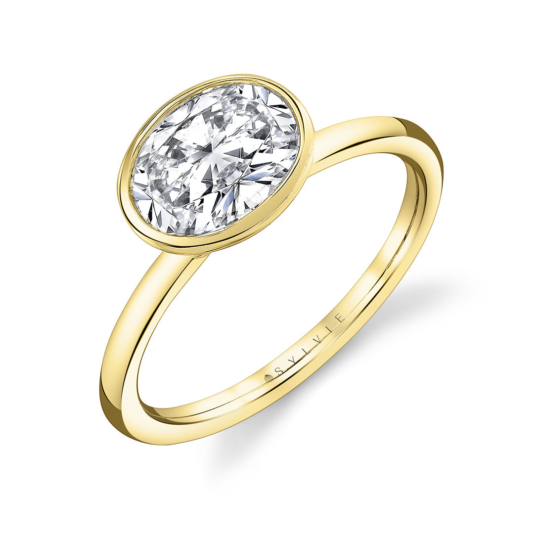 (18K Yellow) East West Oval Cut Bezel Set Engagement Ring - Cliodhna