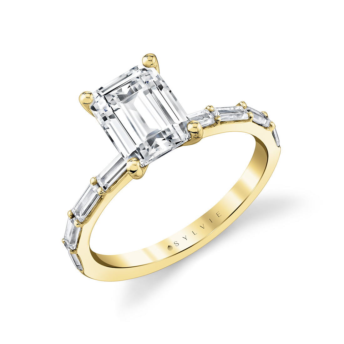 (14K Yellow) Emerald Cut Baguette Engagement Ring - Odessa