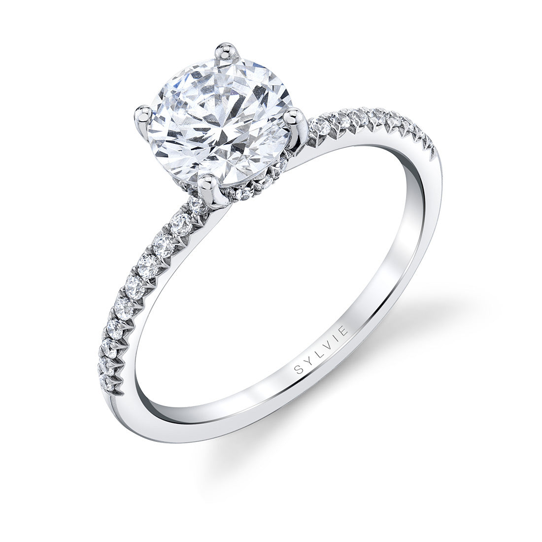 (Platinum White) Round Cut Classic Hidden Halo Engagement Ring - Blythe