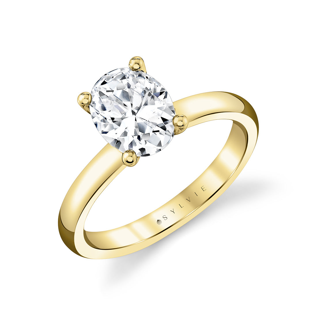 (18K Yellow) Oval Cut Wide Band Solitaire Engagement Ring - Demitra