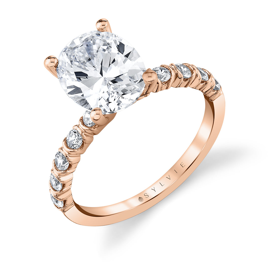 (18K Rose) Oval Cut Classic Engagement Ring - Teddi