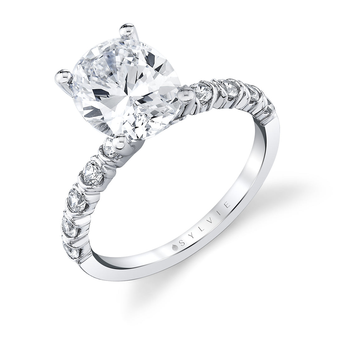 (Platinum White) Oval Cut Classic Engagement Ring - Teddi