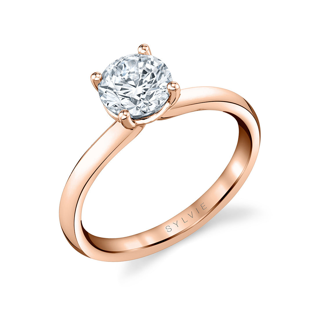 (14K Rose) Round Cut Solitaire Engagement Ring - Hestia