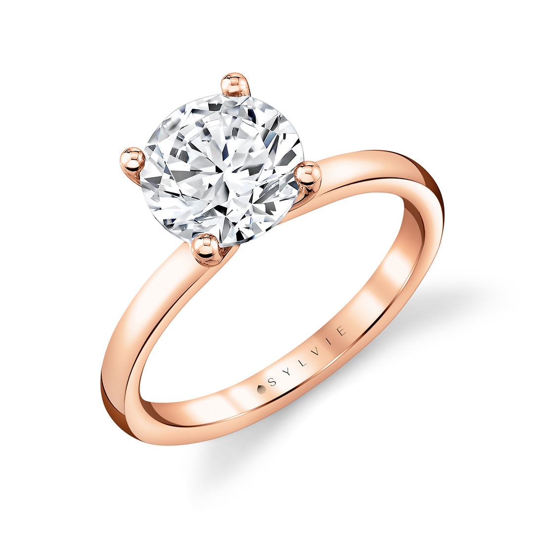(18K Rose) Round Cut Solitaire Engagement Ring - Ame