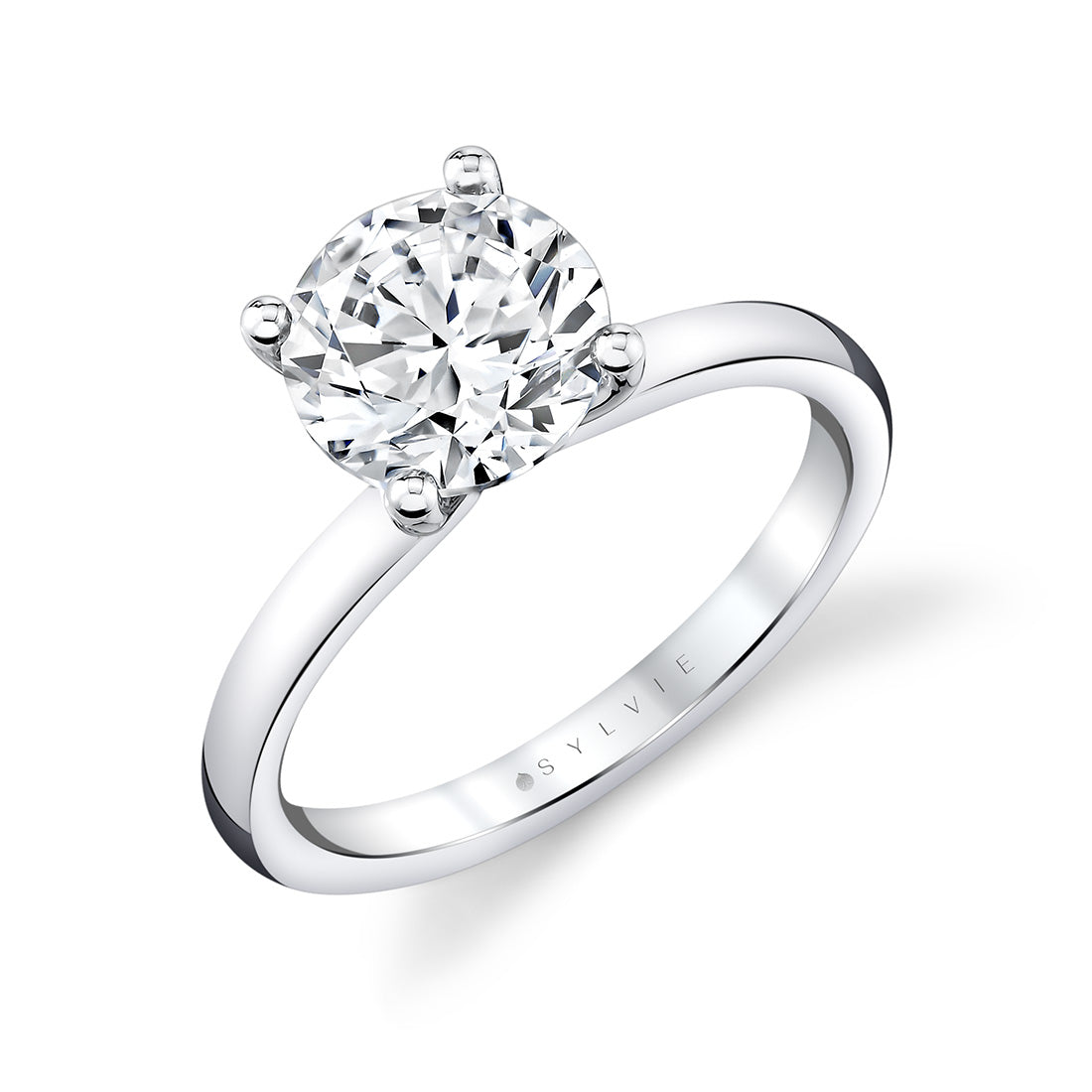 (Platinum White) Round Cut Solitaire Engagement Ring - Ame