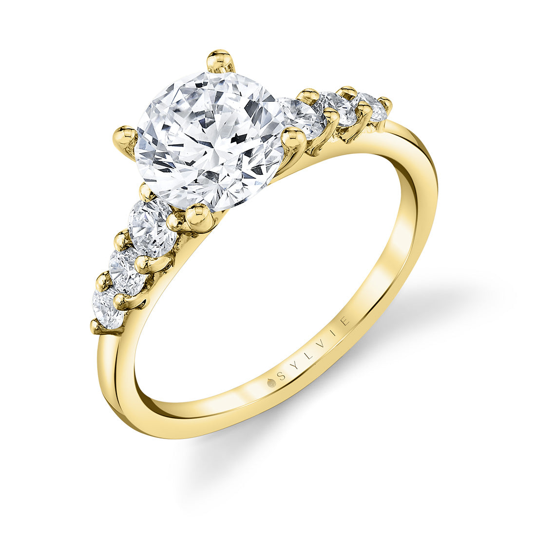 (18K Yellow) Round Cut Classic Graduating Engagement Ring - Eden